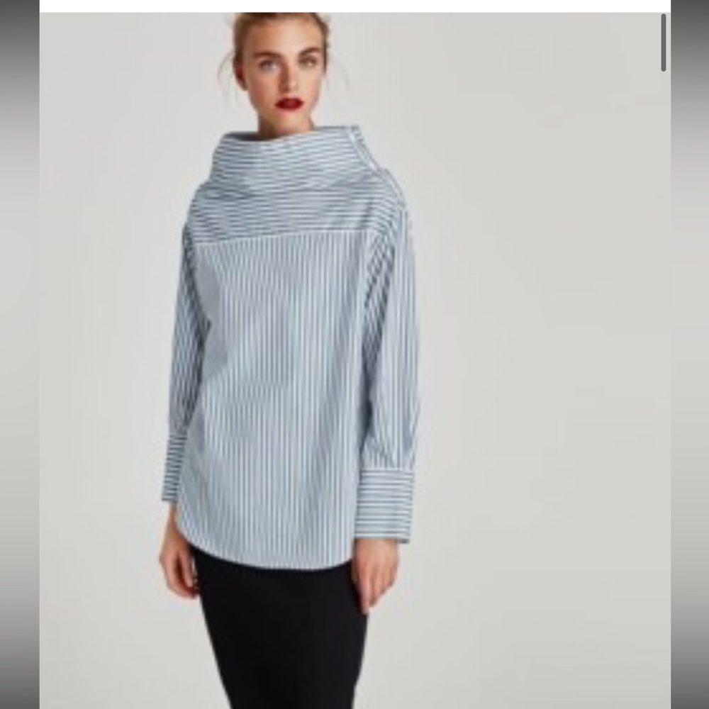 Zara Woman Navy and White Striped Blouse